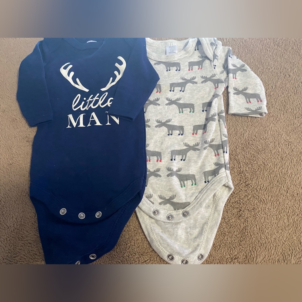 Hudson Baby Boy Bodysuit 2-Pack 3-6M Little Man Navy Gray Moose Print